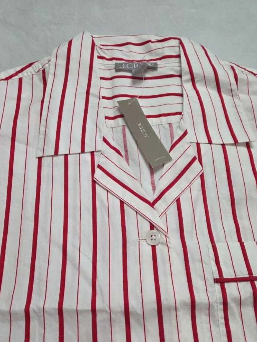 New L J.Crew cotton poplin long-sleeve pajama pant set in peppermint stripe red